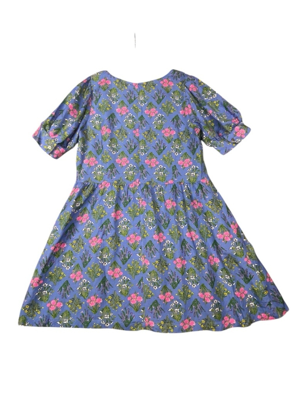LOFT Linen Periwinkle Floral Print Puff Sleeve Mini BabyDoll A-Line Dress Sz 14 - Picture 2 of 16